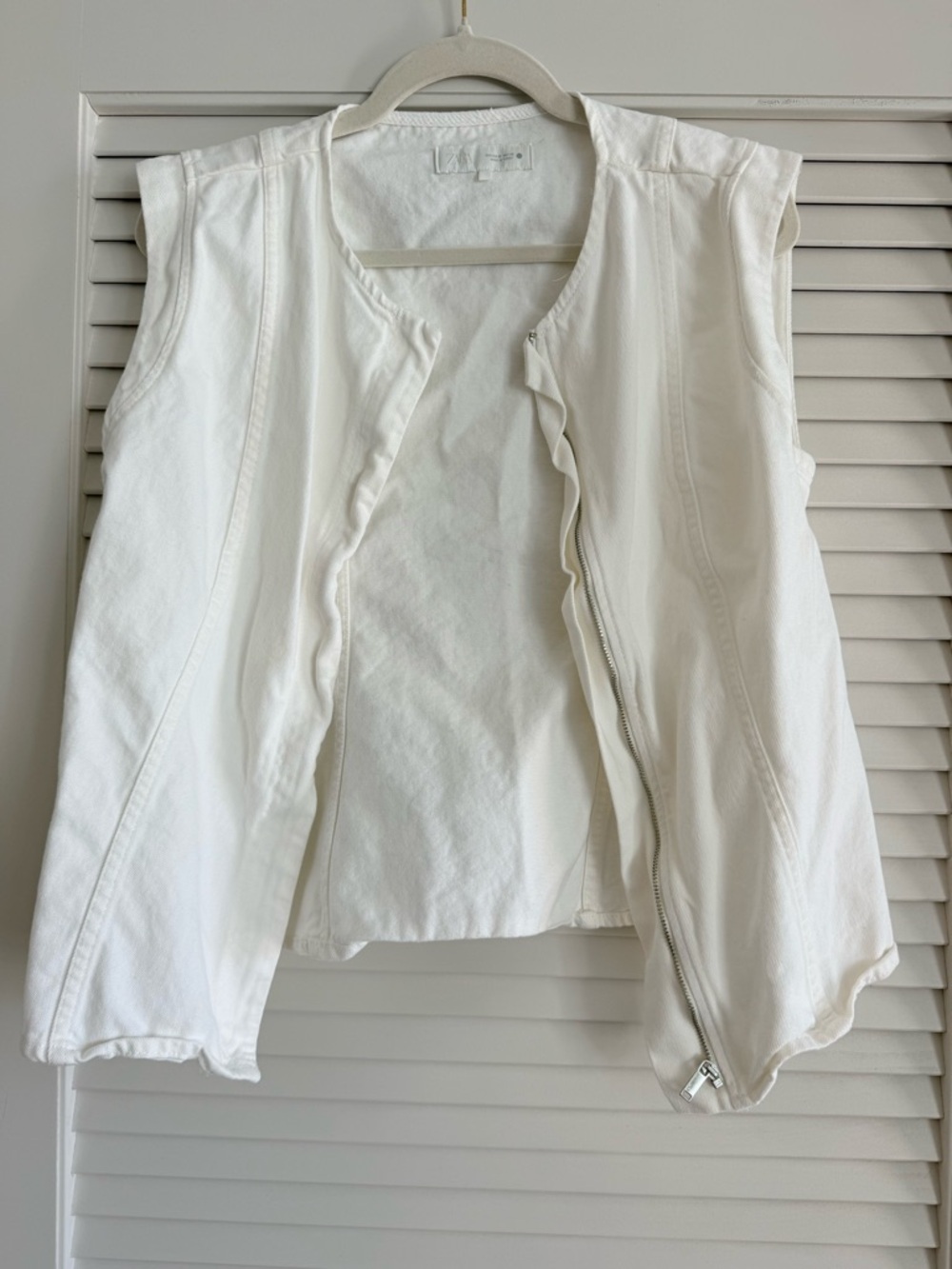 Zara White Sleeveless Denim Zip-Front Vest